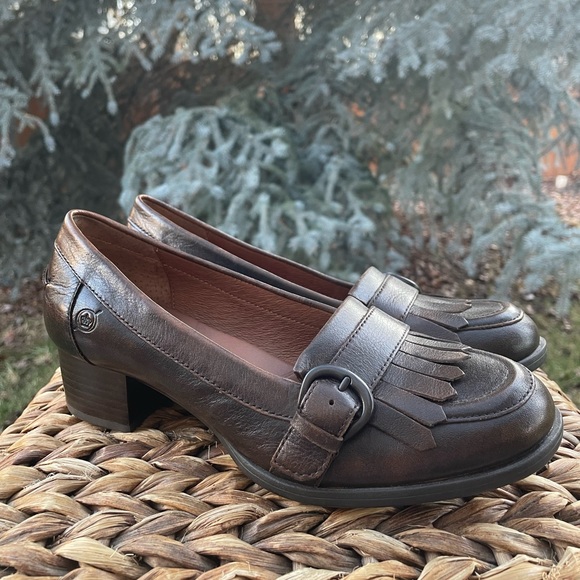 NWOT Born Lissette Brown Leather Slip On Block Heel Penny Loafers Women size 7.5 - Picture 3 of 10
